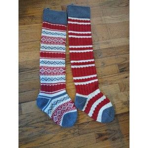 Christmas red and green stripe knit stockings set